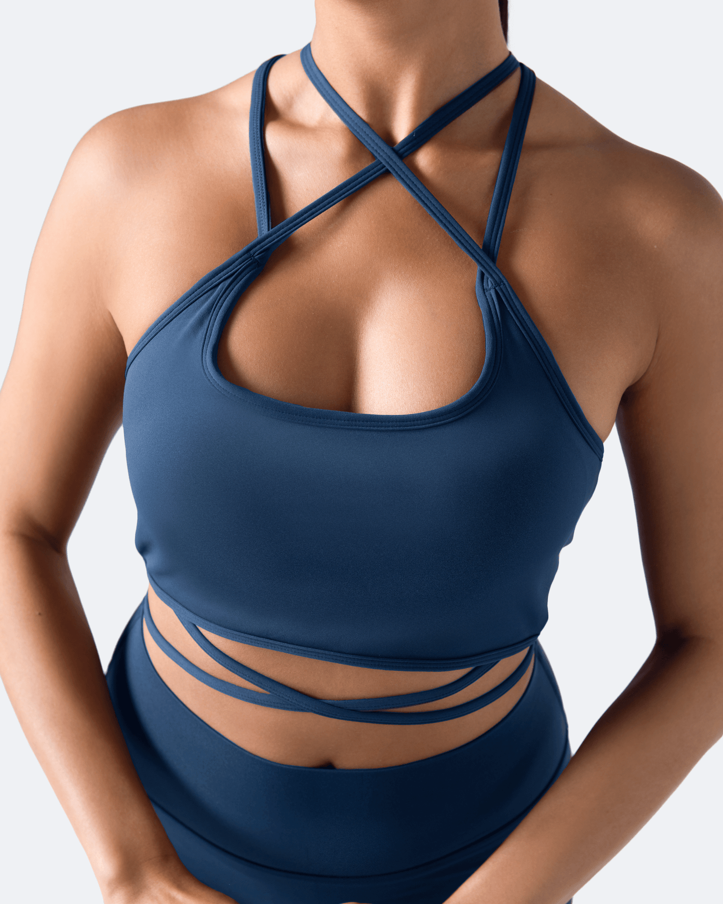 Iris Blue Strappy Front Top and ⅞ Leggings Sports Set